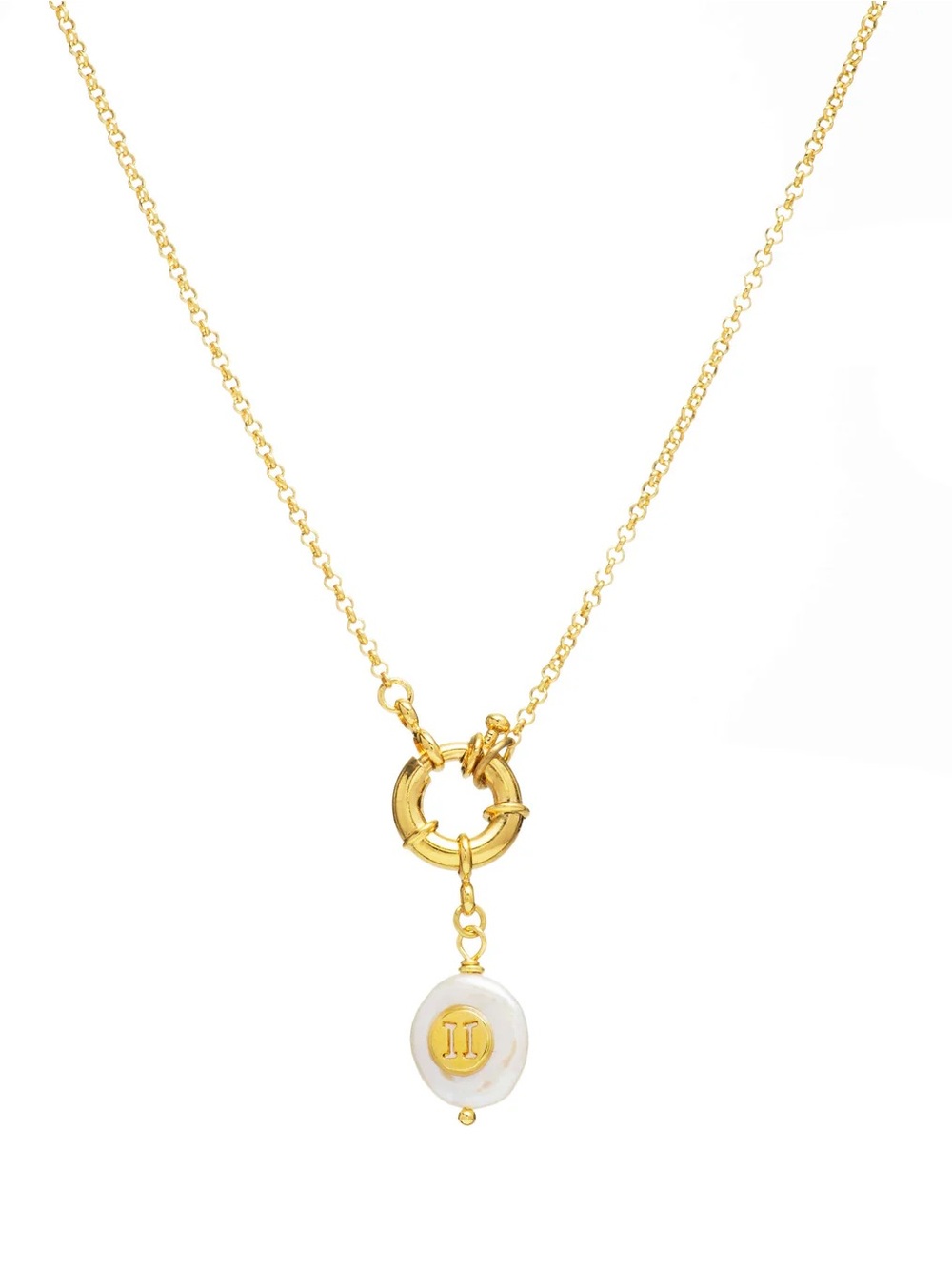 Gemini - Zodiac Necklace with Freshwater Pearl Charm - 24k gold plating